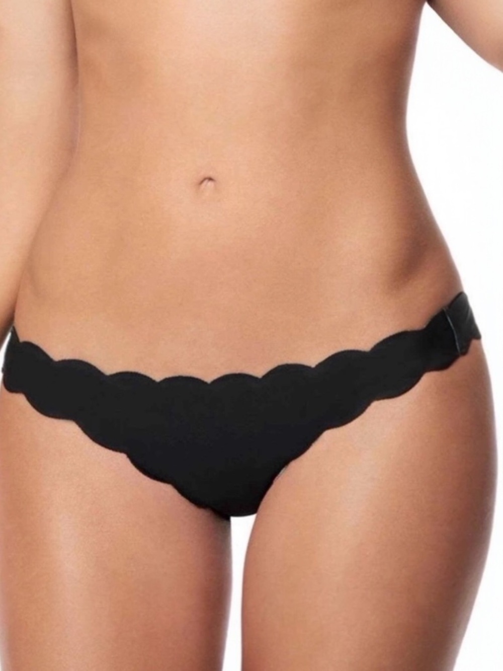 PilyQ Midnight Black Seamless Scalloped Thong Bikini Bottoms